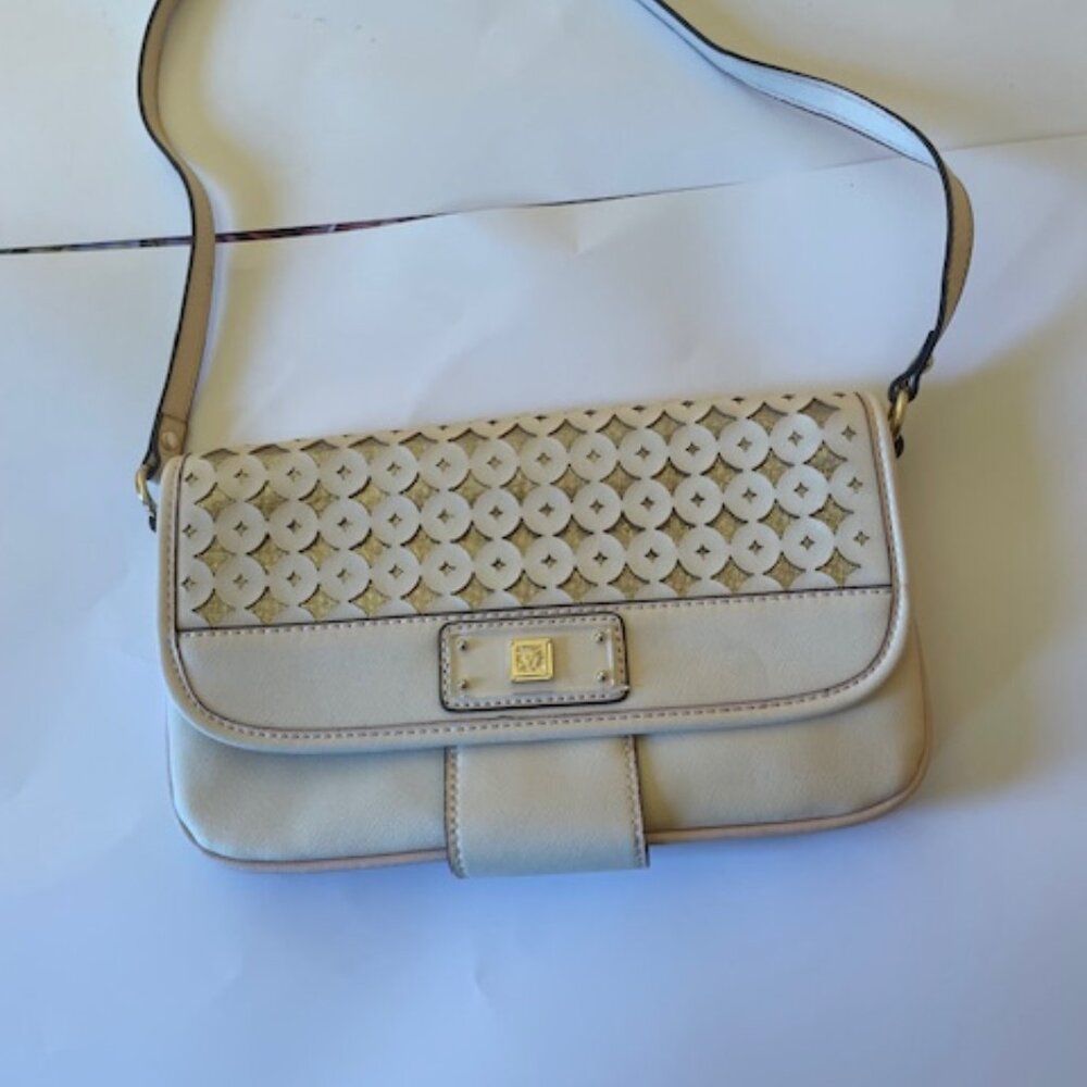 Anne Klein Women's Beige Faux Leather Handbag - Chic Designer Tote Purse